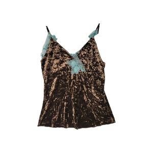 INTUITIONS VINTAGE WOMENS BROWN VELVET LACE TRIM CAMI TANK TOP SIZE SMALL